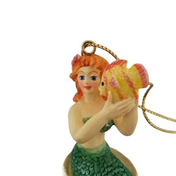 Kurt S Adler Green Fin Orange Hair Mermaid on Snail Shell Ornament - Picture 4 of 7